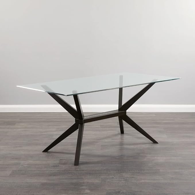 Uptown Club Glass Dining Table with Versatile Rectangular Designs, Tempered Surfaces, and Sturdy Bases for Modern Homes, Seats 4 to 8 People, Elegant Statement Piece, 63" x 36" Espresso - LeafyLoom