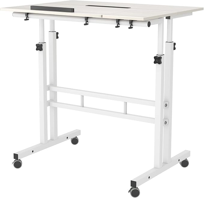 SDHYL 31.5 inches Movable Laptop Desk with Mouse Board Adjustable Height and Angle Anti-Slip Workstation Home Office Desk with Tablet Slot Portable Student Desk, White Maple, S7-ZS-101-2MP-US - LeafyLoom