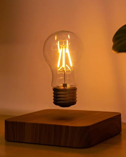 Levitating Bulb Lamp Magnetic Floating Light Desk Lamp Night Light, 360 Degree Wireless Automatic Rotating Light for Gifts Home Office Decor Desk Tech Toys (Square-Dark Brown Base) - LeafyLoom