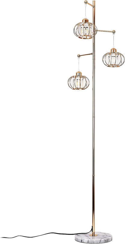 Hsyile KU300259 Industrial Style Crystal Tree Floor Lamp for Living Room,Bedroom,Office,Golden Floor Light,3 Lights - LeafyLoom