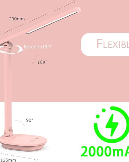 Pink Desk Lamp College Dorm Essentials for Girls, 3 Color Dimmable Reading Lamp, Battery Operated, USB Rechargeable Powered, Cordless, Portable, Cute LED Desk Lamps for Home Office, Bedrooms, Study - LeafyLoom