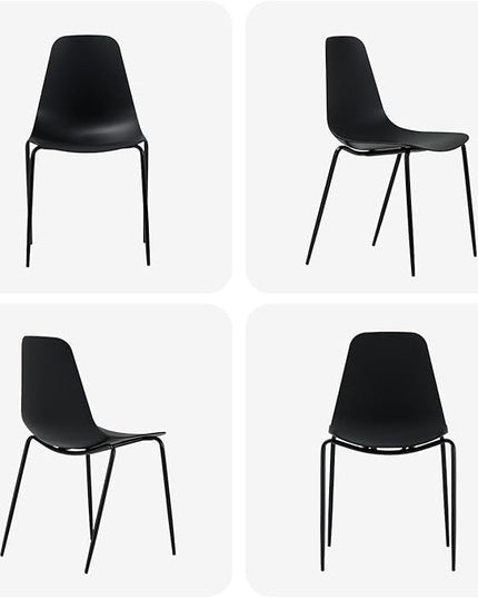 COLAMY Stackable Dining Chairs Set of 4, Indoor Outdoor Dining Room Side Chairs with Metal Legs, Modern Plastic Patio Chairs for Home/Kitchen/Office/Resturant/Bistro/Cafe, Black - LeafyLoom
