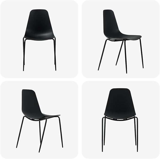 COLAMY Stackable Dining Chairs Set of 4, Indoor Outdoor Dining Room Side Chairs with Metal Legs, Modern Plastic Patio Chairs for Home/Kitchen/Office/Resturant/Bistro/Cafe, Black - LeafyLoom