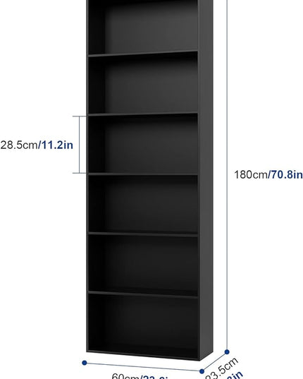 FOTOSOK 6-Tier Open Bookcase and Bookshelf, Freestanding Display Storage Shelves Tall Bookcase for Bedroom, Living Room and Office, Black - LeafyLoom