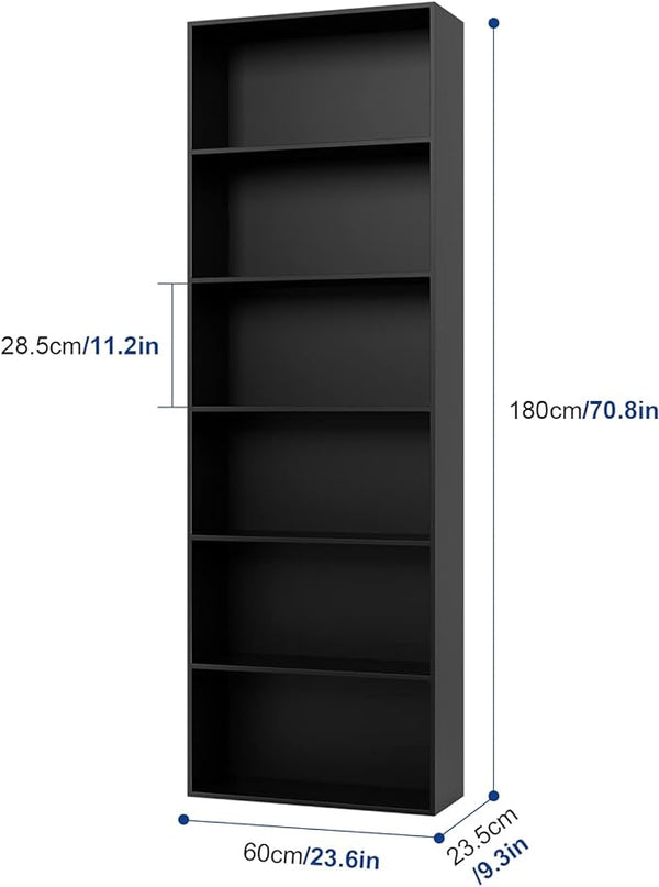 FOTOSOK 6-Tier Open Bookcase and Bookshelf, Freestanding Display Storage Shelves Tall Bookcase for Bedroom, Living Room and Office, Black - LeafyLoom