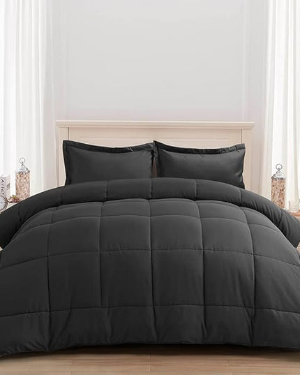AMGUI Grey 1-Queen Comforter Set with 2 Pillow Shams, Down Alternative, Diamond Quilting, Machine Washable - LeafyLoom