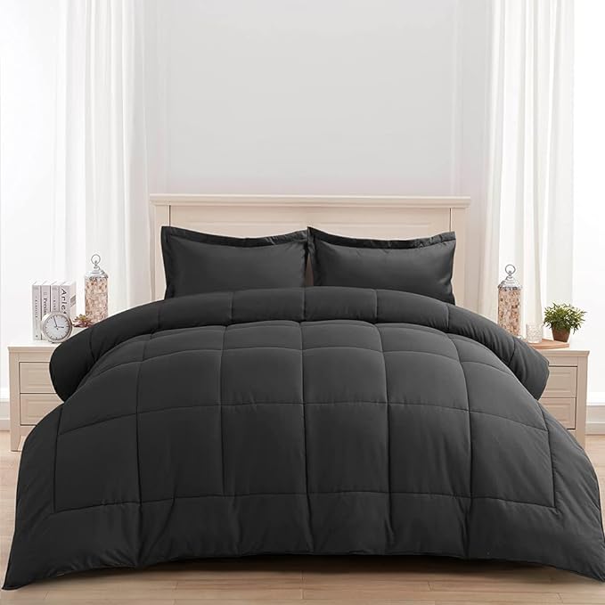 AMGUI Grey 1-Queen Comforter Set with 2 Pillow Shams, Down Alternative, Diamond Quilting, Machine Washable - LeafyLoom