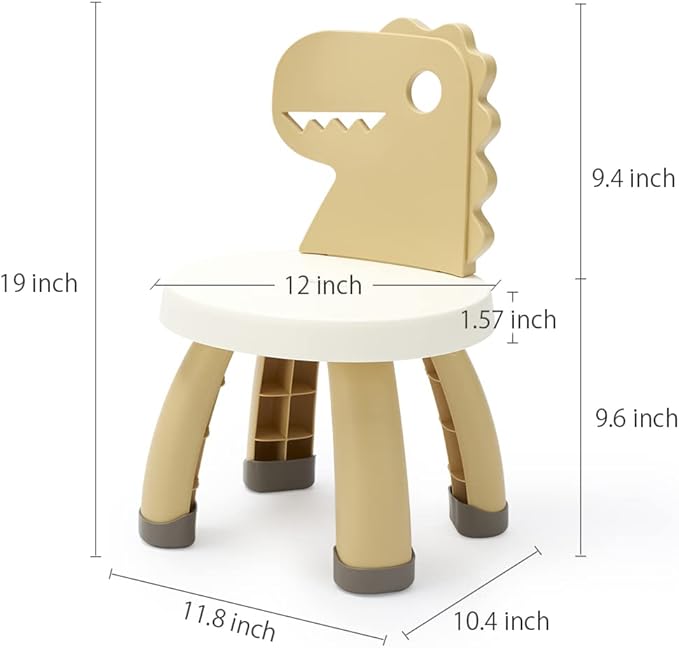Toddler Chair,Plastic Kids Dino Chair,Sturdy Durable and Lightweight Toddler's Activity Chairs,Anti-Slip Ergonomic Design kids step stool,Indoor or Outdoor Use for Boys Girls Aged 2+ (Yellow) - LeafyLoom