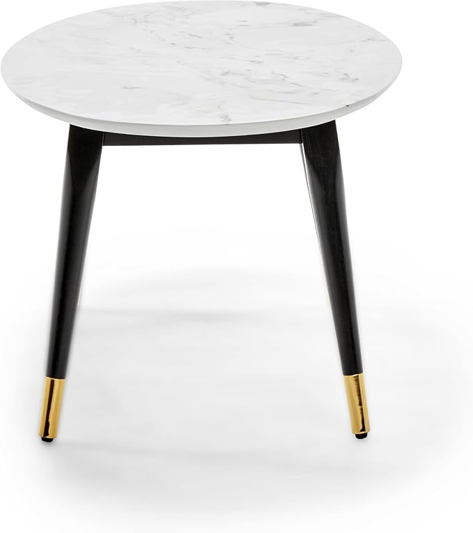 Elle Decor Clemintine Mid-Century Modern Living Room Furniture Collection, Oval Coffee Table, White Marble Print - LeafyLoom