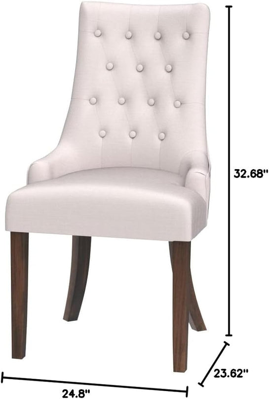 COLAMY Wingback Upholstered Dining Chairs Set of 2, Fabric Side Dining Room Chairs with Tufted Button, Living Room Chairs for Home Kitchen- Beige - LeafyLoom