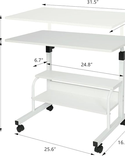 Small Desks Portable Laptop Computer Desk for Small Spaces Adjustable Desk Standing Desk for Bedrooms Couch Desk for Home Office Table Mobile Rolling Desk on Wheels White Desk with Storage - LeafyLoom