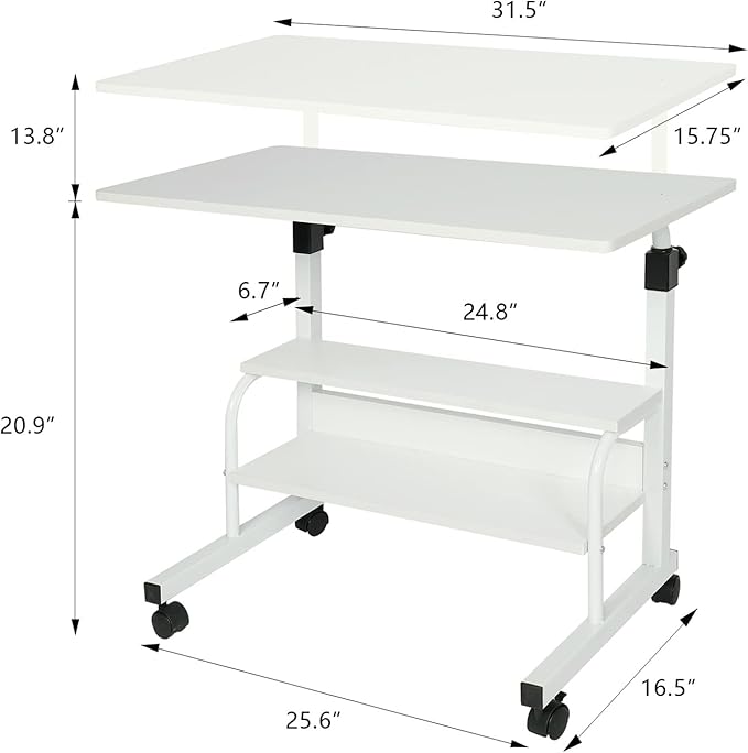 Small Desks Portable Laptop Computer Desk for Small Spaces Adjustable Desk Standing Desk for Bedrooms Couch Desk for Home Office Table Mobile Rolling Desk on Wheels White Desk with Storage - LeafyLoom