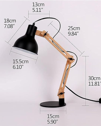 FIRVRE Swing Arm Desk Lamp, Retro Desk Lamp with Adjustable Goose Neck, Architect Wooden Desk Lamp for Bedroom Study Home Office - LeafyLoom