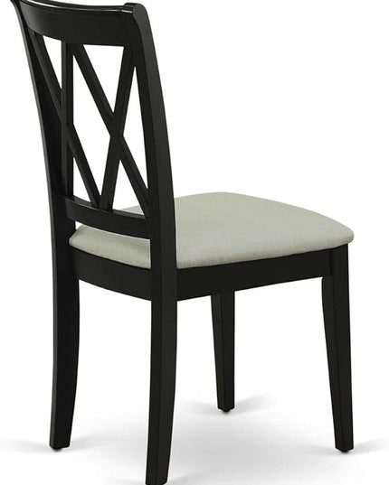 East West Furniture CLC-BLK-C Clarksville Dining Room Chairs - Linen Fabric Upholstered Wood Chairs, Set of 2, Black - LeafyLoom
