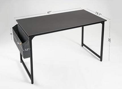 CubiCubi Computer Desk 47" Study Writing Table for Home Office, Modern Simple Style PC Desk, Black Metal Frame, Black - LeafyLoom