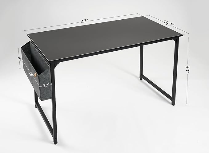 CubiCubi Computer Desk 47" Study Writing Table for Home Office, Modern Simple Style PC Desk, Black Metal Frame, Black - LeafyLoom