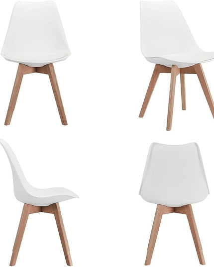 CangLong Mid Century Modern Side Chair with Wood Legs for Kitchen, Living Dining Room, Pack of 1, White (KU-191226) - LeafyLoom