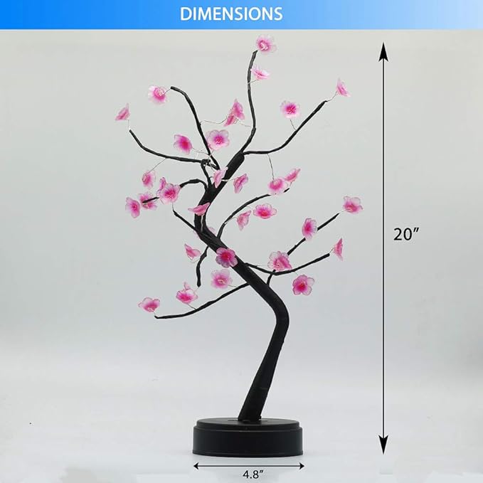 OTAVILEM Bonsai Tree Light, Tree Lamps for Living Room, Cute Night Light for House Decor, Good for Gifts, Home Decorations, Weddings, Christmas and More (Pink Cherry Blossom, 36 LED) - LeafyLoom
