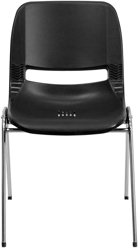 Flash Furniture 5 Pack HERCULES Series 661 lb. Capacity Black Ergonomic Shell Stack Chair with Chrome Frame and 16'' Seat Height - LeafyLoom