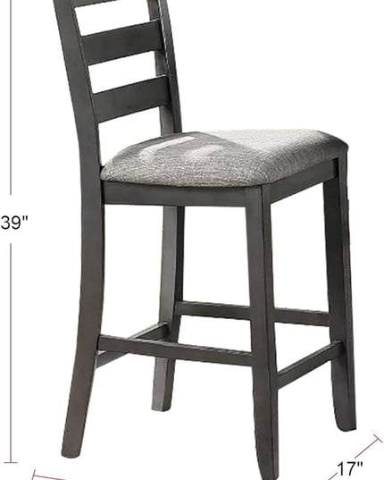 NicBex Small Dining Table Set for 4 Breakfast Nook Table Set Counter Height 5Pc Set Square Dining Table with Shelves Cushion Seat Ladder Back High Chairs Solid Wood, Grey - LeafyLoom