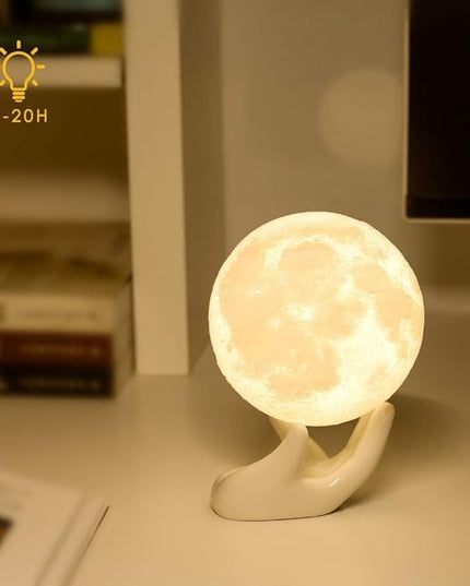 Moon Lamp - Unique Gift - 3D Print 3 Colors (Warn, Cool & Harvest) Lunar Lamp - Rechargeable and Touch Control Brightness (12cm) - LeafyLoom