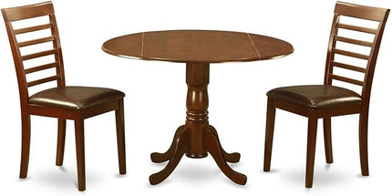 East West Furniture DLML3-MAH-LC 3 Piece Room Furniture Set Contains a Round Kitchen Table with Dropleaf and 2 Faux Leather Upholstered Dining Chairs, 42x42 Inch - LeafyLoom