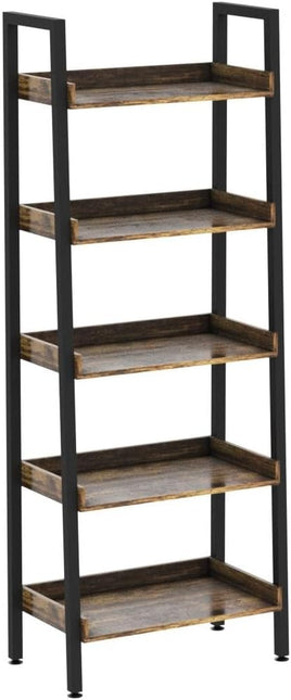 ASTARTH Ladder Shelf-5 Tier Bookshelves w/Open Shelf for Storage, Industrial Bookshelf & Tall Ladder Shelf-Metal Frame for Bedroom, Living Room, Kitchen-67.3'' H, Easy Assembly, Rustic Brown - LeafyLoom
