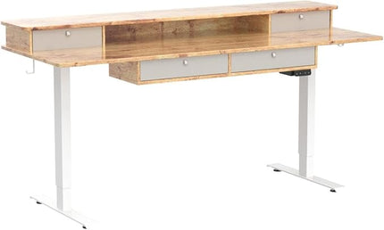 FEZIBO Sturdy Height Adjustable Electric Standing Desk with Drawers, 63 x 24 Inch Stand Up Table with Large Storage Shelf, Sit Stand Desk, Light Rustic Brown Top - LeafyLoom