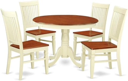 East West Furniture HLWE5-BMK-W Hartland 5 Piece Room Set Includes a Round Kitchen Table with Pedestal and 4 Dining Chairs, 42x42 Inch - LeafyLoom