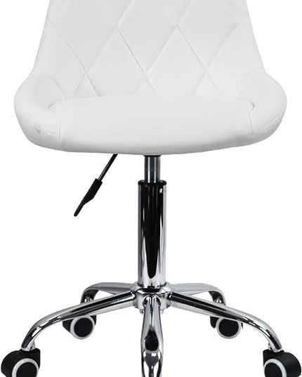 KKTONER Mid Back PU Leather Height Adjustable Swivel Modern Task Chair Computer Office Home Vanity Chair with Wheels (White) - LeafyLoom