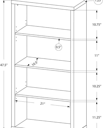 Monarch Specialties Bookcase - Sturdy Etagere with 3 Adjustable Book Shelves - 48”H (Taupe) - LeafyLoom