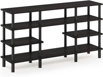 Furinno Turn-N-Tube 4-Tier Multipurpose Wide Shelf TV Stand, Espresso/Black - LeafyLoom