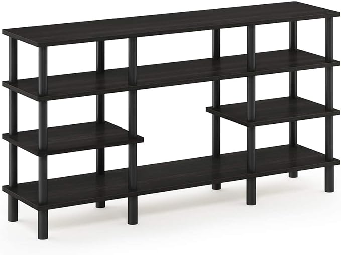 Furinno Turn-N-Tube 4-Tier Multipurpose Wide Shelf TV Stand, Espresso/Black - LeafyLoom