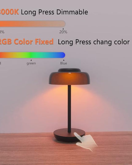 LED Desk Lamp with USB Ports,Bedside Lamps for Bedrooms,RGB Gradient Touch Control Table Lamp,3 Way Dimmable Nightstand Lamp with Bilayer Round Shade,for Couple Dinner/Desk/Cafe/Dining Room/Terrace - LeafyLoom