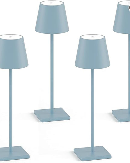 4 Packs Rechargeable LED Table Lamp,6000mAh Outdoor Cordless Table Lamp Waterproof Portable, Stepless Dimmable Table Lamp for Restaurant/Bedroom/Outdoor (Blue) - LeafyLoom