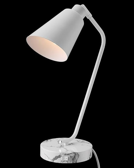 Globe Electric 52295 Belmont 17" Desk Lamp, Matte White, White Faux Marble Base, 2.1A USB Port, On Off Rocker Switch at Base - LeafyLoom