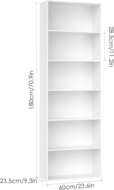FOTOSOK 6-Tier Open Bookcase and Bookshelf, Freestanding Display Storage Shelves Tall Bookcase for Bedroom, Living Room and Office, White - LeafyLoom