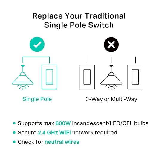 Kasa Matter Smart Light Switch: Voice Control w/Siri, Alexa & Google Assistant | UL Certified | Timer & Schedule | Easy Guided Install | Neutral Wire Required | Single Pole | 2.4GHz Wi-Fi | KS205 KasaSmartbyTP-Link