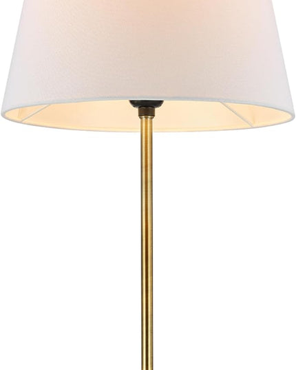 Globe Electric 61000051 60" Floor Lamp, Matte Black, Brass Accents, White Linen Shade, Flat Iron Base, On/Off Rotary Switch on Socket, Reading Lamp, Home Office Accessories, Home Décor - LeafyLoom