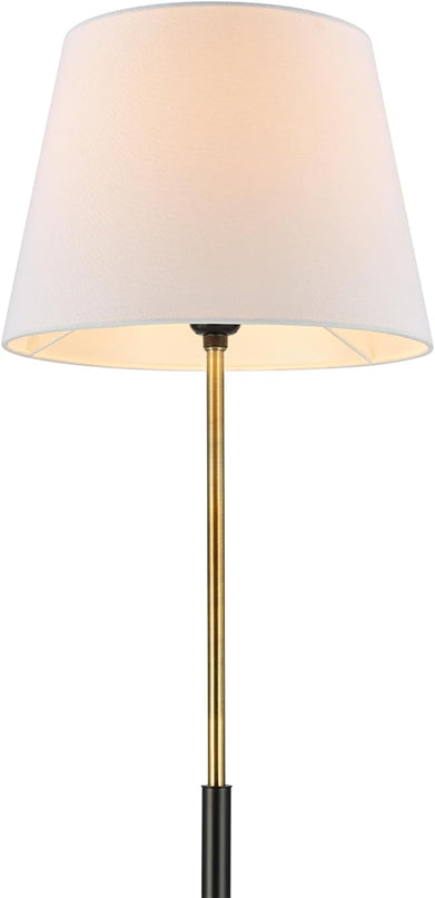 Globe Electric 61000051 60" Floor Lamp, Matte Black, Brass Accents, White Linen Shade, Flat Iron Base, On/Off Rotary Switch on Socket, Reading Lamp, Home Office Accessories, Home Décor - LeafyLoom