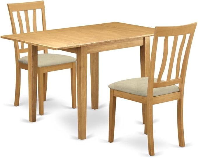 East West Furniture NDAN3-OAK-C Norden 3 Piece Set for Small Spaces Contains a Rectangle Dining Room Table with Dropleaf and 2 Linen Fabric Upholstered Chairs, 30x48 Inch, Oak - LeafyLoom