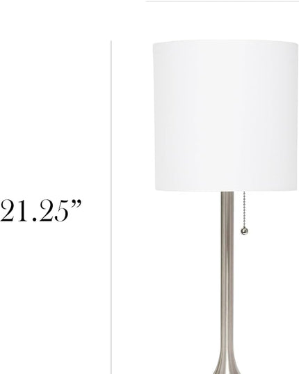 Simple Designs LT1076-BNW Tapered Fabric Drum Shade Table Lamp, Brushed Nickel and White - (Pack of 4) - LeafyLoom