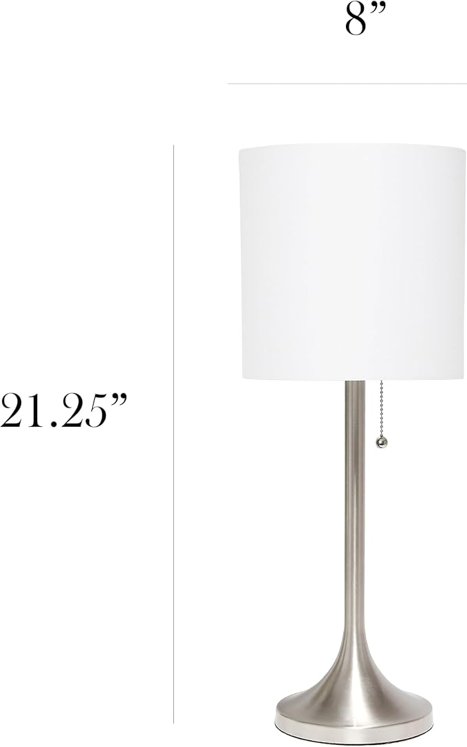 Simple Designs LT1076-BNW Tapered Fabric Drum Shade Table Lamp, Brushed Nickel and White - (Pack of 4) - LeafyLoom