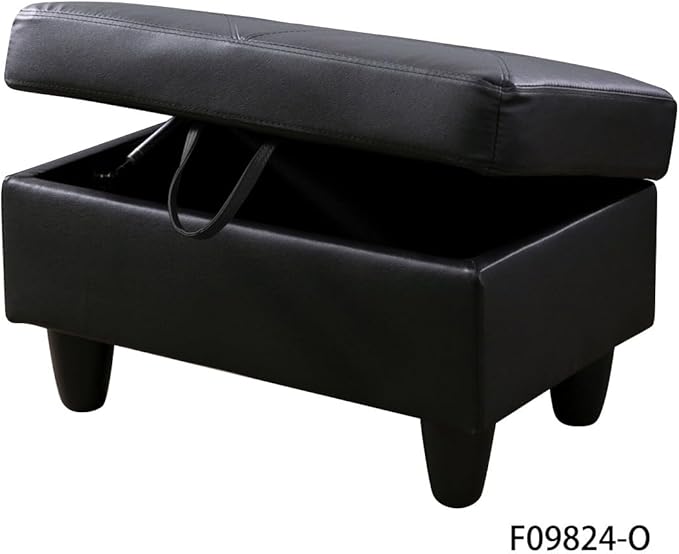L-Shaped Sectional Couches with 66.5'' Chaise Lounge & Storage Ottoman Modular Room Sofas for Home Office Apartment, Large Living Furniture, 97'' Left Hand Facing, Black Faux Leather - LeafyLoom