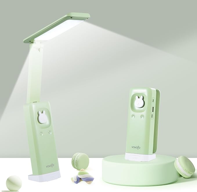 VAVOFO Cordless Desk Lamp, 6000mAh Battery Powered Desk Lamp, Foldable Desk Lamp, Three Color Temperatures, USB C Rechargeable Desk Lamp, Ideal Cute Desk Accessory for Students and Home Offices - LeafyLoom