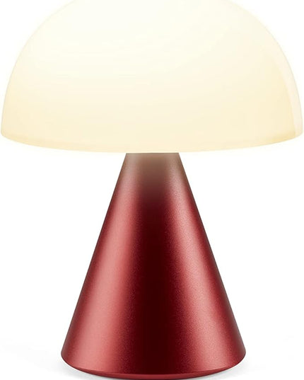 Lexon Mina L Mushroom Lamp - 9 LED Color Table Lamp for Bedrooms, Living Room & Office - Cordless, Rechargeable with 24h Light & Dimmer, Aluminum, Large - Dark Red - LeafyLoom