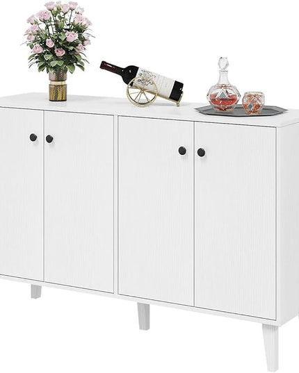 Panana Sideboard Buffet Cabinet Kitchen Storage Cabinet Living Room 4 Doors Console Table (White) - LeafyLoom