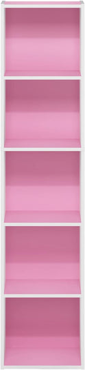 Furinno Luder Bookcase / Book / Storage, 5-Tier Cube, Pink/White - LeafyLoom