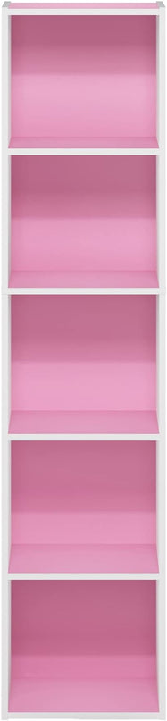 Furinno Luder Bookcase / Book / Storage, 5-Tier Cube, Pink/White - LeafyLoom
