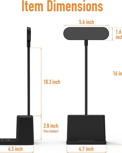 AXX LED Desk Lamp for Home Office, Battery Operated Desk Light for Computer/Desktop - Black, Small, Cute, 3 Way, Rechargeable, Flexible Gooseneck, Pen Holder - Study Table Lamp for Bedroom Reading - LeafyLoom